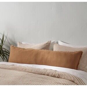 Lumbar Heavyweight Linen Blend Throw Pillow Warm Brown - Casaluna: Rayon Weave